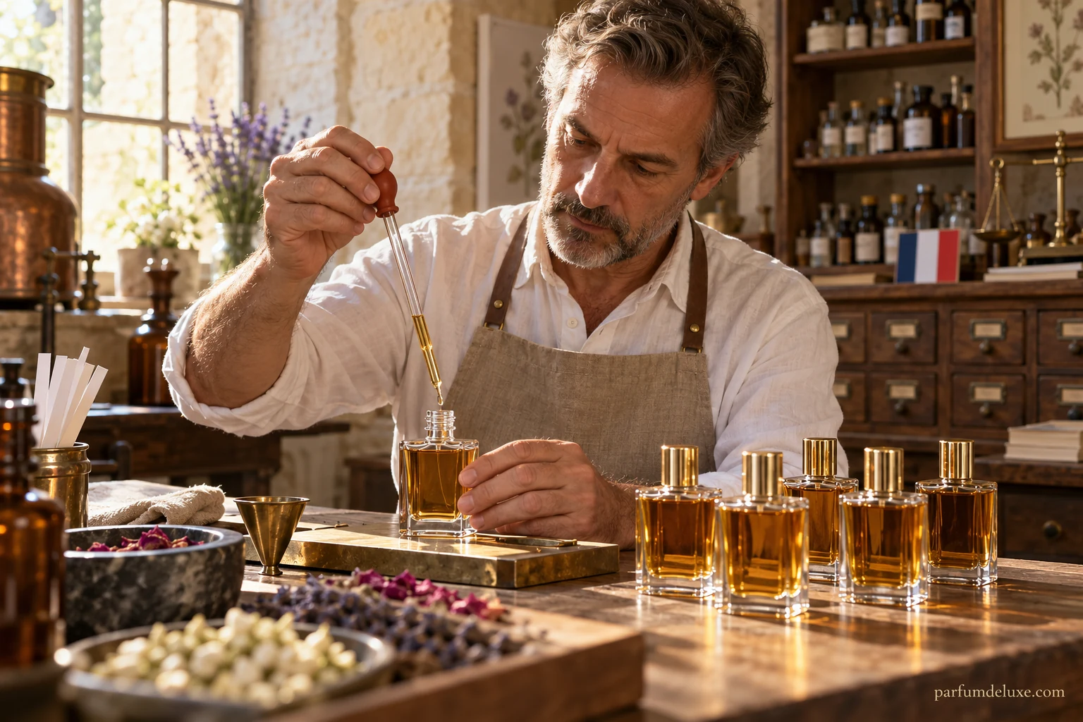 Perfume preparation in a French artisan workshop